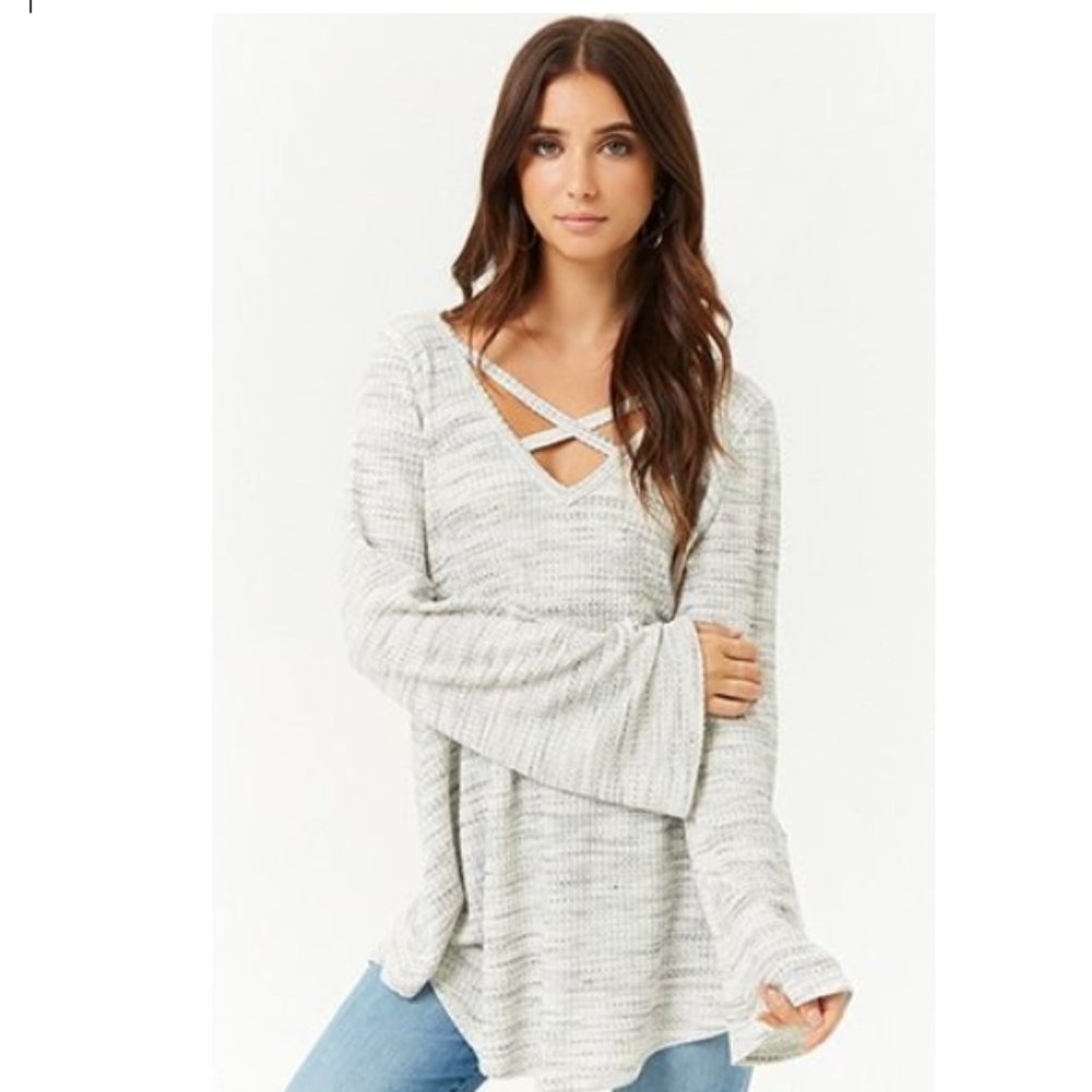 Forever 21 Strappy Marled Waffle Knit Top - L - Picture 1 of 3